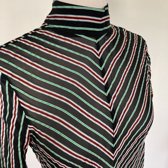&Other Stories Sheer Chevron Stripe Top, Black/Stripe, 34/XS - Picture 6 of 13
